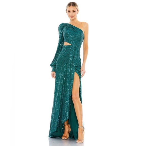 Ieena Mac‎ Duggal 26730 SequinedOne Shoulder Cut Out Gown Teal Green Sz 6 $398 - Picture 1 of 6
